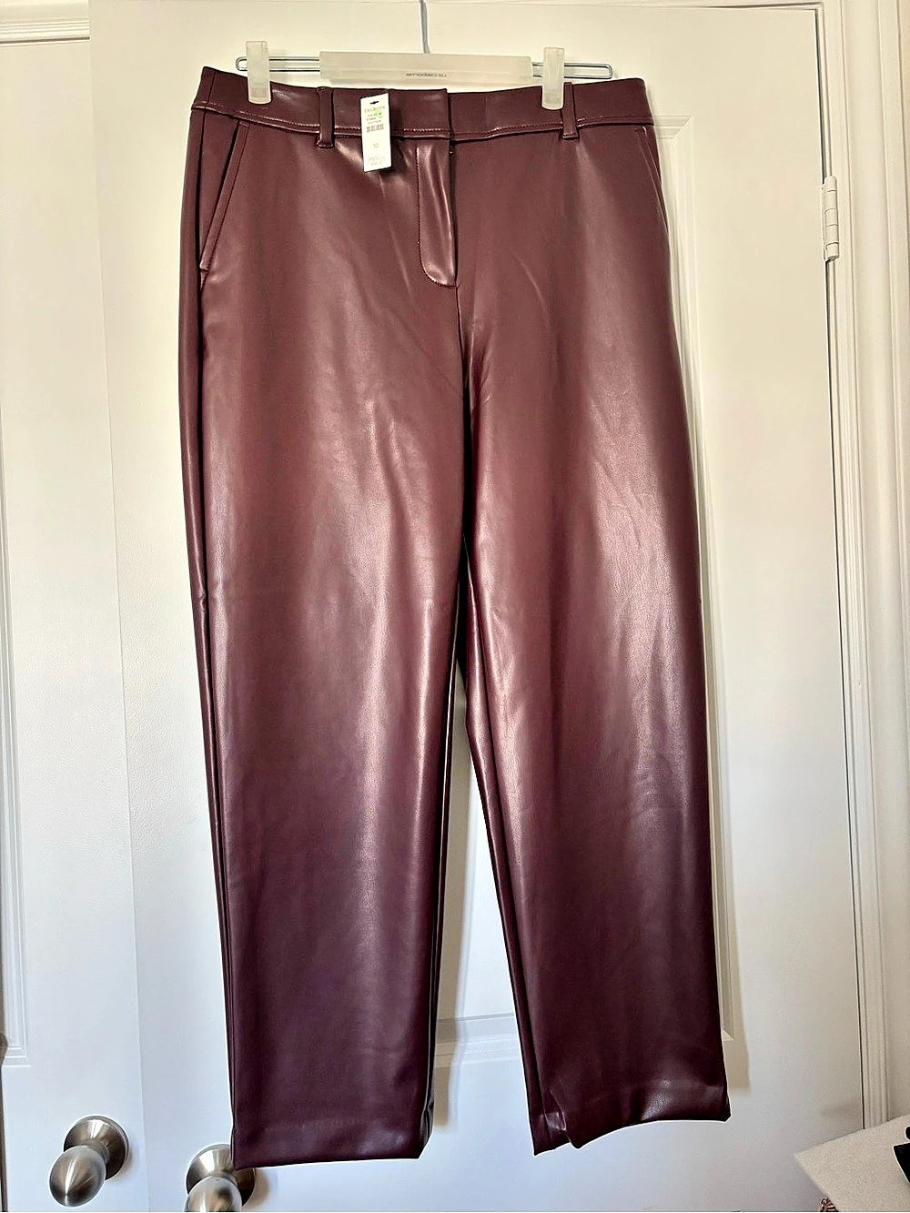 NWT Talbots Faux Leather Straight Leg Pants, Burgundy Size 10